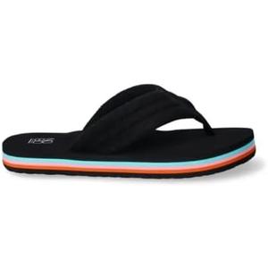 Women's Quilted Terry Flat Flip Flop Sandals (11, Black)