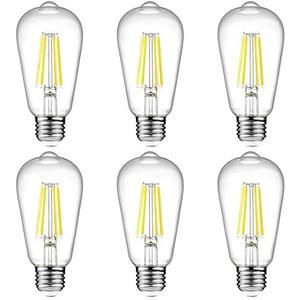 Ascher Vintage LED Edison Bulbs, 6W, Equivalent 60W, Non-Dimmable, High Brightness Cool White 4000K, ST58 Antique LED Filament Bulbs with 80+ CRI, E26 Medium Base, Clear Glass, Pack of 5