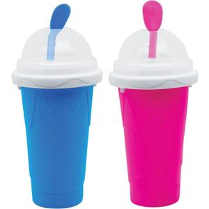 Frozen Magic Slushy Maker Cup, Slushie Maker, Milk Cola Juice Squeeze Cups, Magic Quick Freeze Cupss, Cooling Cups, Smoothies Cup with Lids and Straws for All Age (BLUE+PINK)
