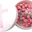 Westmon Works First Communion Rosary Set for Girls with Pink Rose Shaped Bead Case and Holy Card