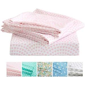 Vonty Kids Bed Sheets Twin Pink Heart Printed Sheets for Girls, Soft Lightweight Microfiber Easy Wash Bedding Set (1 Fitted Sheet + 1 Flat Sheet + 1 Pillowcase)