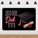 She Did It Grad Backdrop Black and Pink Graduation Decorations Banner Graduation Cap Diploma Sparkling Stars Photography Background for Class of 2026 Congrats Grad Party Decor Supplies 5 * 3ft