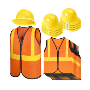 Geyoga 16 Pcs Construction Vest for Kids Party Favors Hard Hat Construction Dressing Up Supplies Construction Funny Worker Costume for Birthday Party, Including 8 Vests and 8 Construction Hats