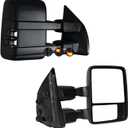 AERDM Towing Mirrors Fit for 1999-2016 Ford F250 F350 F450 F550 Super Duty Side Mirrors with Smoked Turn Signal Light Manual Adjustable glass Telescoping Folding view mirrors Pair Set Black