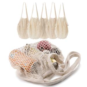 MERCURHOUSE  pack Cotton String Shopping Bags Reusable Washable Grocery Mesh Bags Organizer for Grocery Shopping Produce Net Bags with Longhandle for Fruit Vegetable Storage