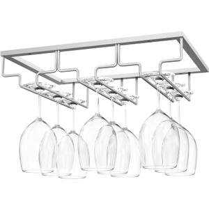 Nuovoware Wine Glass Rack, Wine Glass Hanger Rack Under Cabinet Stemware Holder Storage Hanger for Bar Kitchen Cabinet (3 Rows), Nano Silver