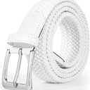 JASGOOD Women Braided Woven Elastic Stretch Belt Men White Web Casual Belt for Pants Jeans(White, Silver Buckle, Fit Pant Size 26-31inch)