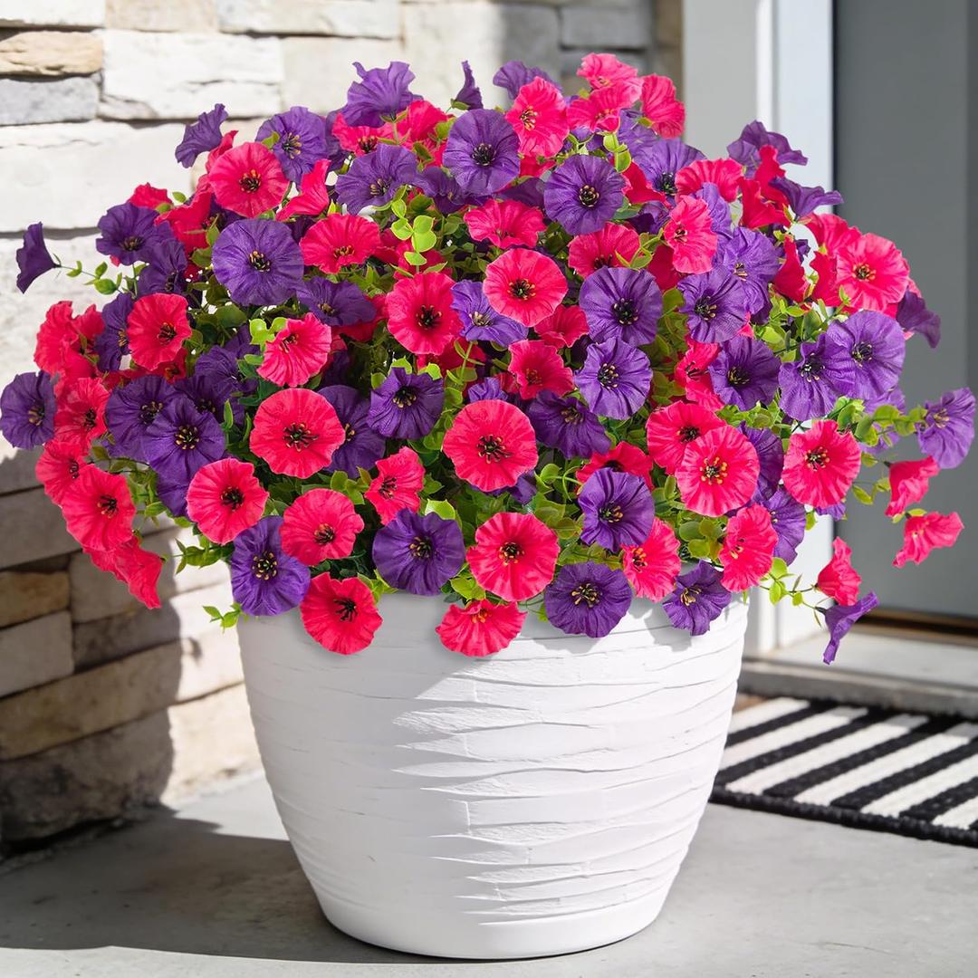 ADXORA 12 Bundles Morning Glory Artificial Flowers for Outdoor Decoration UV Resistant Fake Plastic Plants Artificial Greenery for Indoor Outdoor Garden Patio Window Box Home Decor