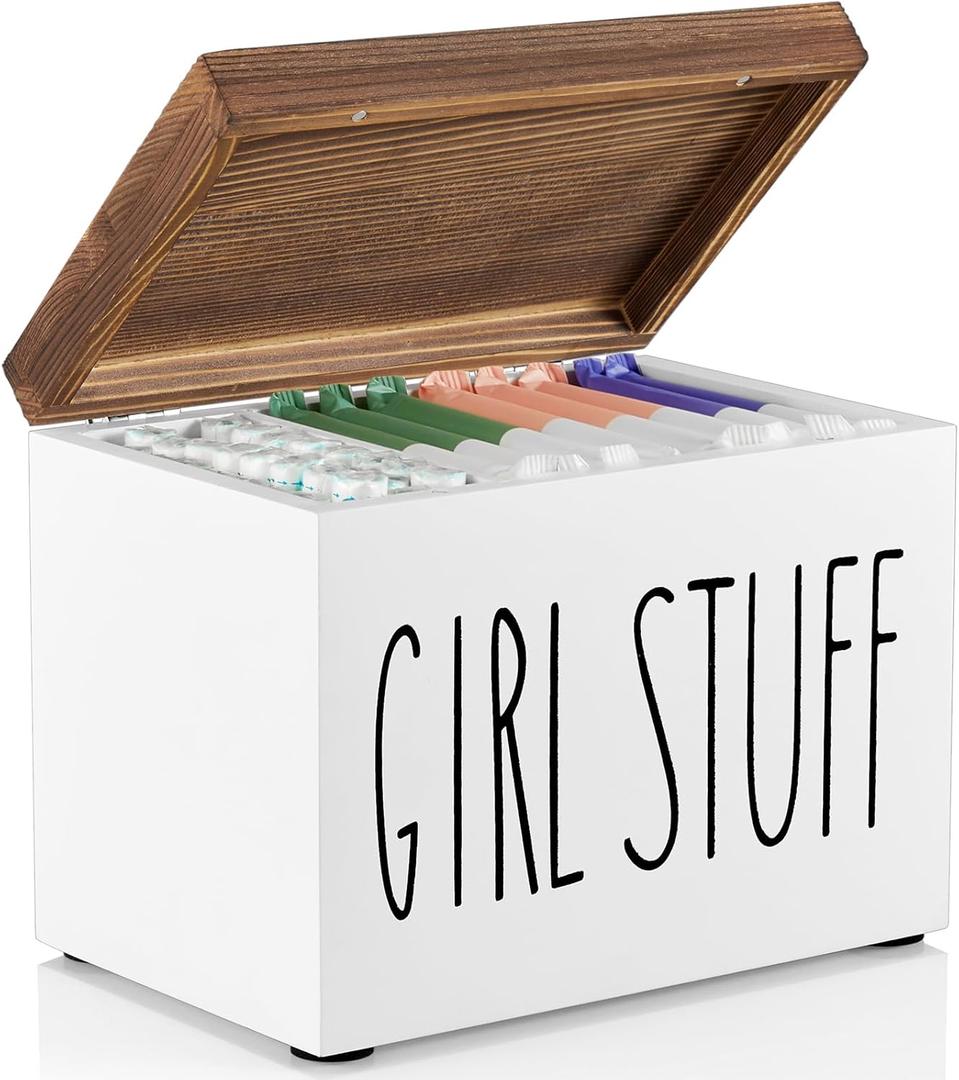 DRASTAR Tampon Holder for Bathroom, Feminine Product Organizer, Pad Organize Case with hinged lid, Shark Week Tampon Storage, Lady Stuff Box for Bathroom Accessories (White)