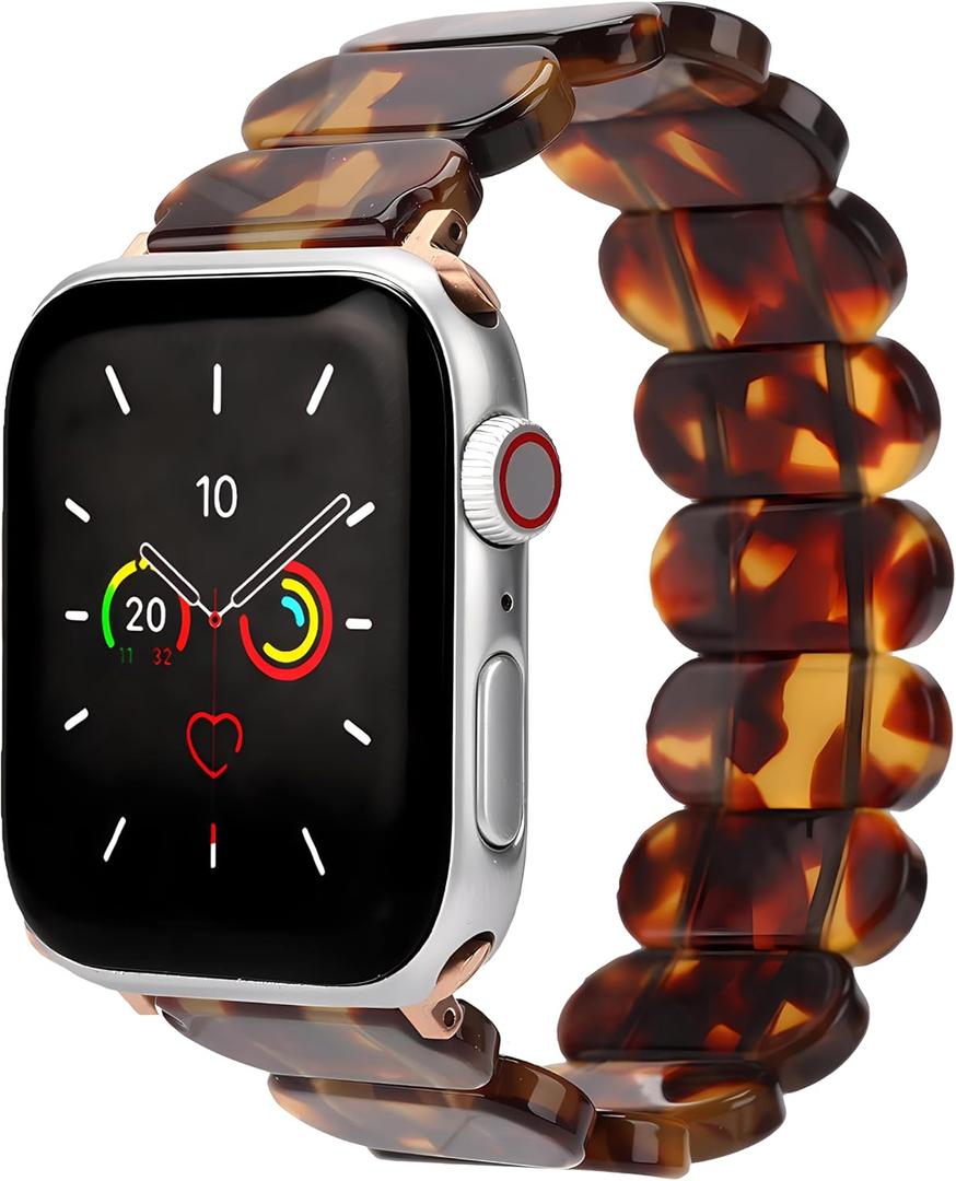 MAIRUI Resin Stretchy Watch Band Compatible with Apple Watch 38/40/41/42/44/45/49mm Elastic Bracelet Strap Dressy Slim Wristband Women Men for iWatch Series Ultra/SE/9/8/7/6/5/4/3/2/1