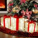 Lulu Home Christmas Box Decorations, 60 LEDs Light Up Boxes with Red Bows, Plug-in Warm White Lighted Xmas Boxes for Christmas Tree Holiday Party Indoor Outdoor Decors, Set of 3