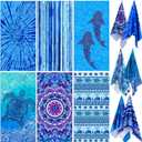 FuWeave 6 Pcs Oversized Beach Towel Set Large Sand Free Microfiber Bath Towel Thin Lightweight Absorbent Quick Dry Pool Towels for Adult Beach Hotel Bath Spa Picnic Yoga (Flower Ocean,32 x 63 Inch)