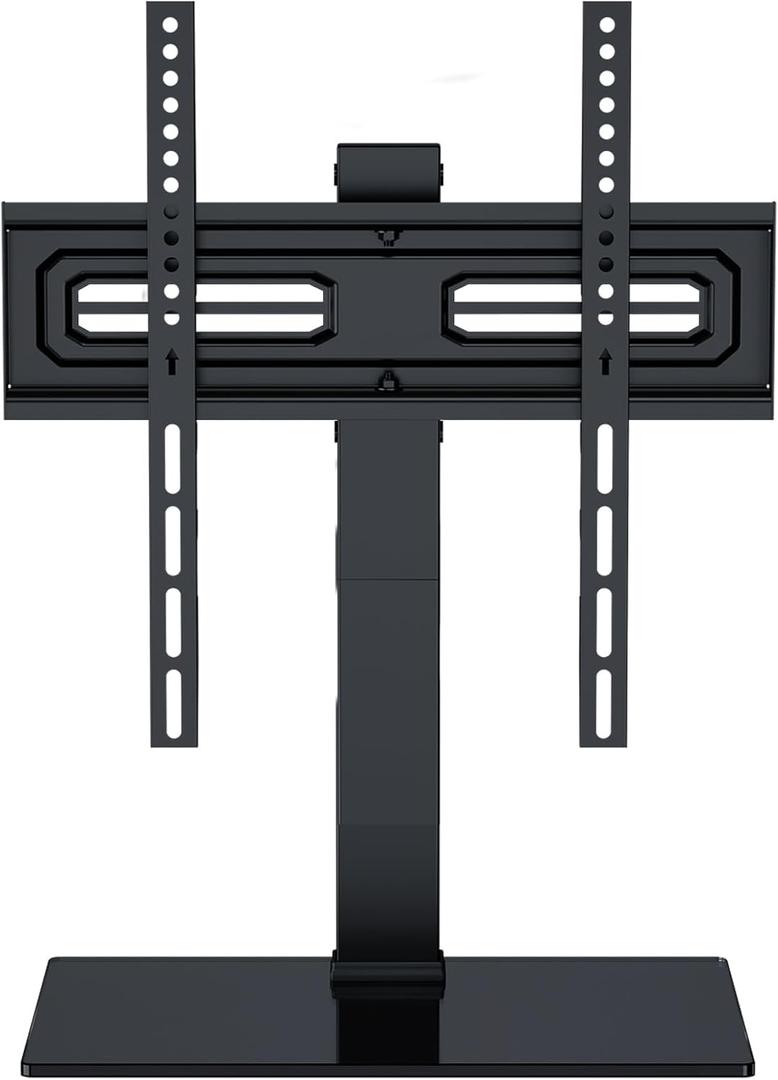 Height Adjustable TV Stand for 32-70 Inch TVs, Tempered Glass Base with Cable Management & VESA Mount, Black