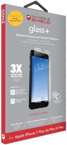 ZAGG Glass+ Screen Protector for iPhone 8 Plus/ 7 Plus/ 6s Plus/ 6 Plus  Extreme Impact & Scratch Protection  Easy to Apply  InvisibleShield - Seamless Touch Sensitivity
