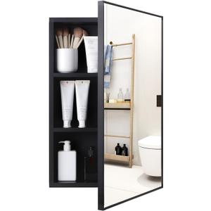 ANTIS'S HOME Medicine Cabinet, Non-recessed Matte Black Aluminum Bathroom Mirror with Storage, 16 x 24 inch Mirror Cabinet Wall Mounted Storage Cabinet, Rectangle Modern Vanity Cabinets, 15.74" x 23.62" x 4.96"