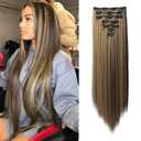 7PCS Clip in Hair Extensions 22" Long Straight Hair Extensions Natural Soft Hairpieces for Women Brown Highlight Color