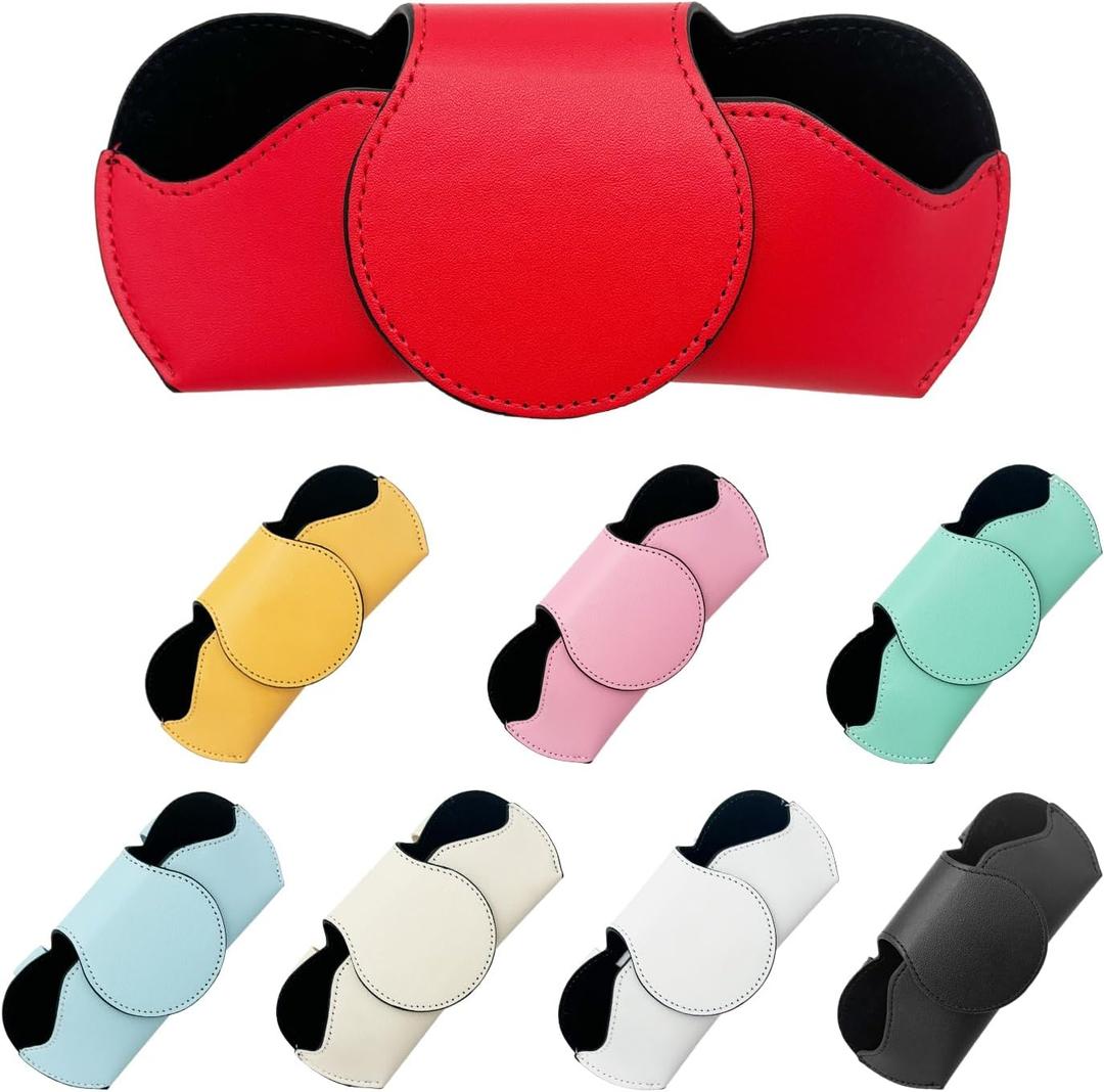 Sunglasses Holder for Car Visor, Magnetic Leather Automotive Glasses Case, Vehicle Sun Visor Eyeglasses Holder Protective Storage Box, Universal Interior Car Accessories (Red)