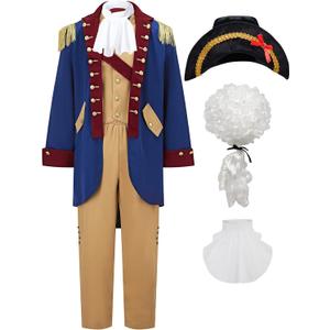 Mens Founding Father Costume Adult Colonial Costume Outfit Revolutionary War General Outfit (Medium, Blue)