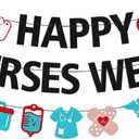 Happy Nurses Week Banner Thank You Nurses We Appreciate You Party Decoration for Doctor Medical Hospital Office Nursing School Grad Party Supplies(Black)