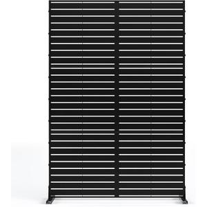 MTART Metal Privacy Screen 72" H x 47.2" Decorative Outdoor Privacy Screen Privacy Panel with Stand for Balcony Deck Patio Lawn Garden, Privacy Fence (Black-Louvered)