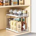 Delamu 2-Tier Multi-Purpose Bathroom Under Sink Organizers and Storage, Stackable Kitchen Pantry Organization, Pull Out Medicine Cabinet Organizer with Movable Dividers, White, 1 Pack