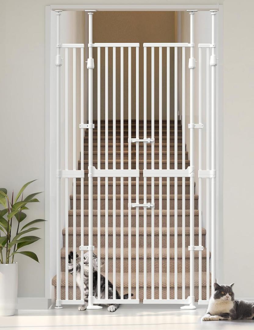 Extra Tall Cate Gate for Doorway: Pressure Mount 74.8"-90.5" Tall Cat Gate for Pets in Extra 30.3"-47.2" Width No Wall Drilling No Toddler for Indoor Stairs Hallway Room Safety Barrier