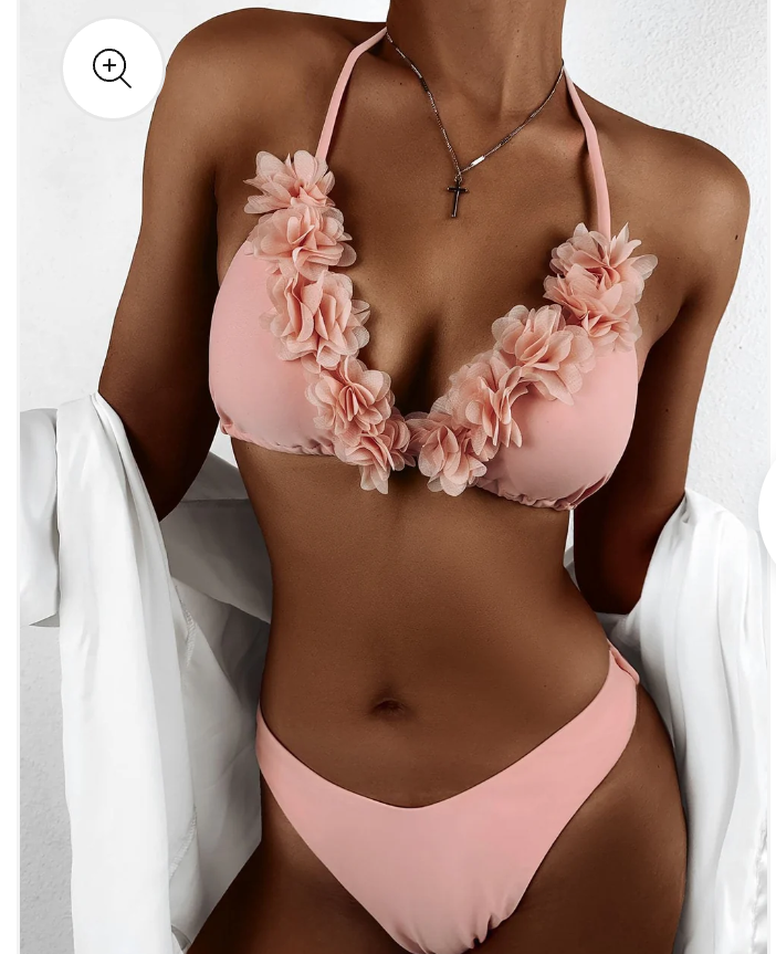 Pink Appliques Triangle Halter Bikini M