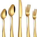 PHILIPALA 20 Piece Gold Silverware Set, Stainless Steel Flatware Set for 4 Food Grade Cutlery Utensil Set Include Knife Fork Spoon Mirror Polished Dishwasher Safe