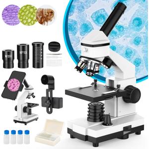 Microscope for Adults and Kids - 40X-2000X Monocular Microscopes with Slides Set, Dual Led Light, Phone Adapter, Professional Biological Optical Microscopes for Students School Home Education