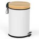 Bathroom Trash Can with Bamboo Lid, 5 Liter  1.32 Gallon Soft Close Kitchen Trash Can - Removable Liner, Foot Pedal, Steel Construction, Anti-Slip Garbage Can  Small Trash Bin for Bedroom & Office
