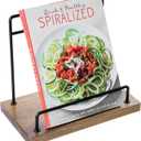 MyGift Premium Acacia Wood and Matte Black Metal Cookbook Stand  Rustic Kitchen Countertop Book Holder Rack for Recipes, Tablets, Cutting Boards