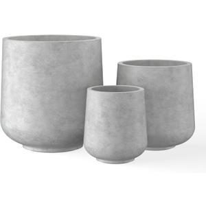 Kante 15.3"+11.6"+8.2" Dia Round Concrete Planter, Large Outdoor Indoor Planter Pots Containers with Drainage Holes and Rubber Plug for Home Garden Patio, Natural Concrete
