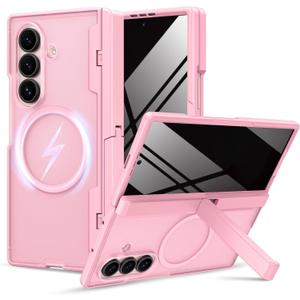 VEGO for Samsung Fold 6 Case[Compatible with Magsafe][Built-in Screen Protector][Anti-Peeping] Hinger Cover Full-Body Drop/Shock Proof Magnetic Kickstand Phone Case for Samsung Galaxy Z Fold 6 (Pink)