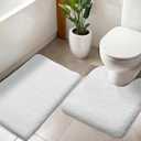 ILANGO 2 Piece Bathroom Rugs Bath Mat Set, Dries Quickly,Non Slip Fluffy Shaggy Bath Washable Mats with U-Shaped Toilet Rug Set for Bathroom,Tub,Toilet (White,17" x 24" + 22" x 24")
