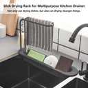 Adjustable Kitchen Sink Caddy with Towel Holder, Drain Strainer Sponge Holder with Hook for Hanging Brush, Multipurpose Dish Drying Rack in Sink, Kitchen Drainer Countertop Organizer & Storage Rack