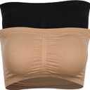DD DEMOISELLE Women's Bandeau Bra, Strapless Bralette Seamless Bandeau Bra Tube Top Bras (Black Beige 2-pack)