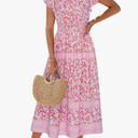GRACE KARIN Women's Floral Boho Dress Hawaiian Dresse Short Sleeve V Neck Summer Beach Wedding Guest Swing Maxi Sundress, L