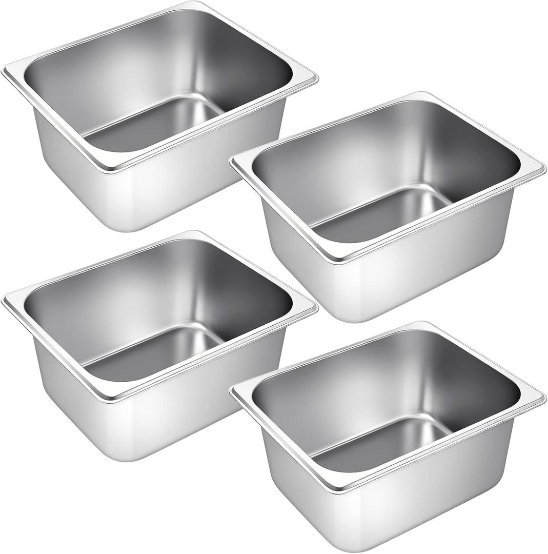 Zubebe 4 Pcs Hotel Pans 1/2 Half Size 6 Inch Stainless Steel
Deep Metal Trays Ideal for Commercial Restaurant Buffets, Durable Steam Table Pans for Catering and Party Serving