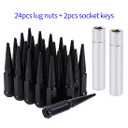 M14x1.5 Spike Lug Nuts - Black Set of 24 with 2 Socket Keys (19mm Hex, 4.4" Tall)