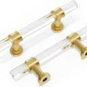 Peaha 10 Pack 3 Inch Acrylic Cabinet Pulls Gold Drawer Handles Brushed Brass Hardware Zinc Alloy for Dresser Cupboard Kitchen (3in(76mm) Hole Center)