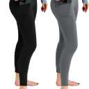 2 Pack Leggings with Pockets for Women, High Waisted Soft Leggings for Yoga Gym (Large-X-Large, Black/Grey)