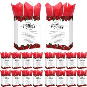 Sinload 50 Pcs Religious Mothers Day Gifts Bags Bulk with Tissue Christian Red Rose Gifts Bags with Handles Religious Happy Mother Day Goodie Bag for Women Best Mom Church Gift Wrapping