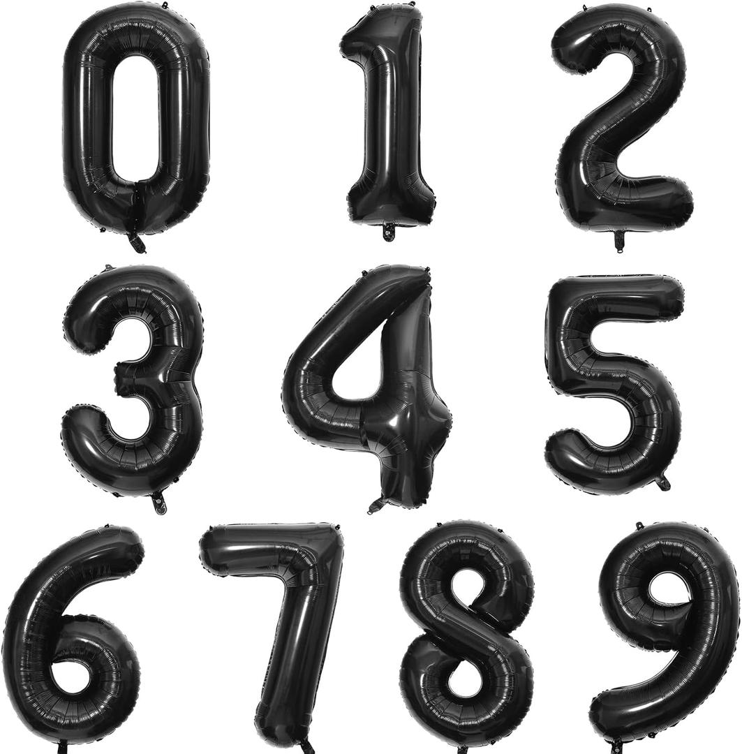 Number Balloons 16 Inch Black 0-9 Number Foil Balloons 14 Pcs Custom Digital Balloons for Party Decorations New Years Eve Party Birthday Graduations Anniversary Baby Shower