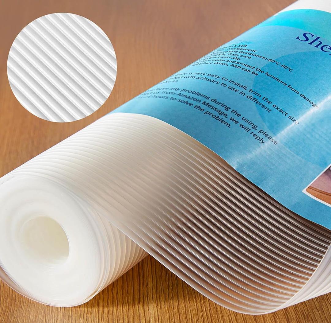 Shelf Liner, 11.8 Inches x 20 FEET Non-Slip Kitchen Cabinet Liner, Washable Oil-Proof Non-Adhesive Contact Paper for Kitchen Drawer, Cabinet, Shelves, Cupboard, Refrigerator, Storage, Desk, Countertop (Transparent)