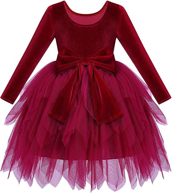 Toddler Baby Girls Velvet Tutu Dress Bowknot Ruffle Tulle Princess Christmas Birthday Party Dress Fall Winter Clothes Red 4-5 Y