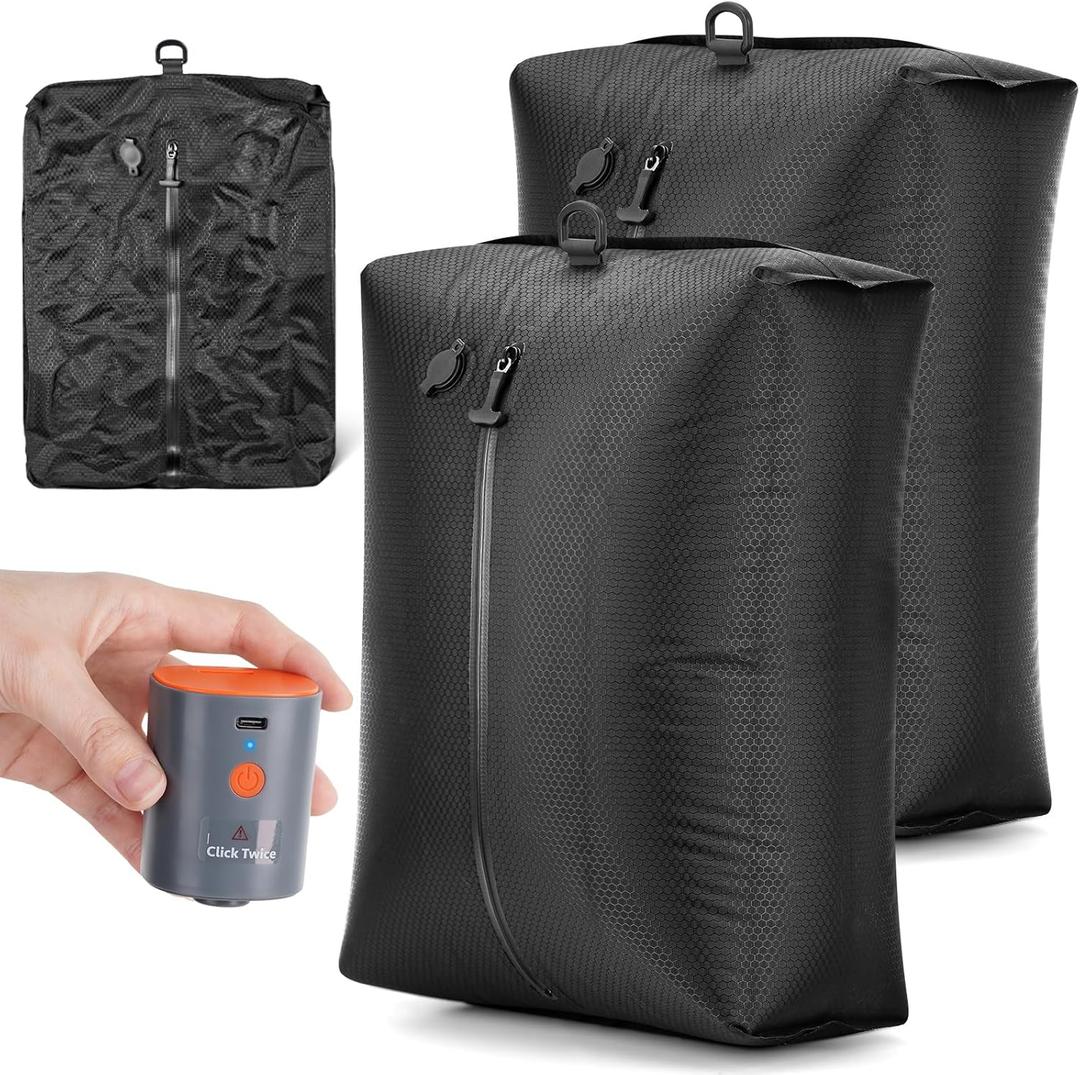 Travel Vacuum Seal Bags with Wireless Rechargeable Pump, 25L Durable Reusable Compression Packing Bags for Carry-On Suitcase & Backpack, IP67 Waterproof Space Saver Kit (2 Pack) (Black)