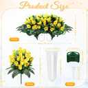 XunYee 3 Pcs Artificial Cemetery Flower Set Cemetery Flowers Saddle Flowers Rose Bouquets with Vase 1 Saddle and 2 Memorial Bouquets for Outdoor Headstone Decor Grave(Yellow)