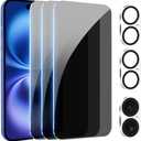 Pehael [3Pack] Privacy Screen Protector for iPhone 16 Plus with Camera Lens Protector Full Coverage Anti-Spy Tempered Glass Film 9H Hardness Upgrade Edge Protection Easy Installation Bubble Free [6.7 inch]