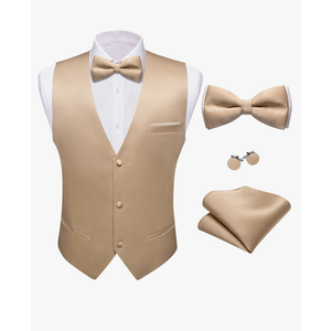Barry.Wang Mens Suit Vest Bow Tie Set 4PCS Formal V-neck Slim Fit Casual Solid Color Waistcoat Wedding Party Tuxedo