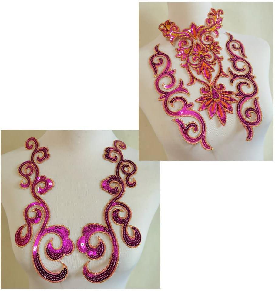 5pcs Hot Pink Big Flower Sequins Embroidered DIY Applique Iron Patches